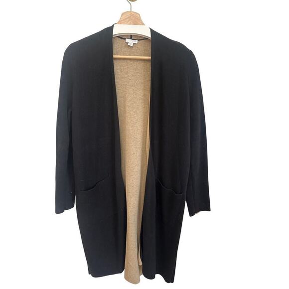 J JIll Open Front Drape Cardigan Jacket Black with Beige interior Womens Small - Picture 1 of 4